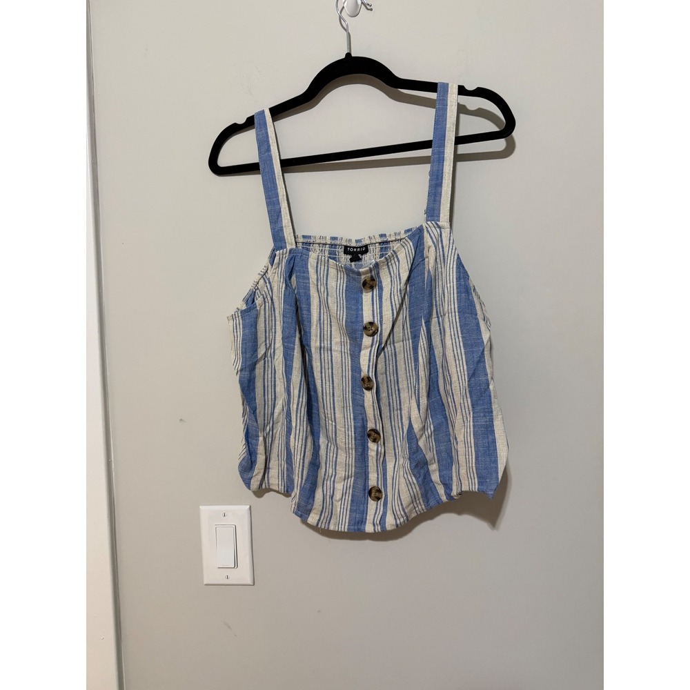 Torrid BlueWhite Stripe Smocked Button Front Crop Camisole TankTop Womens2X